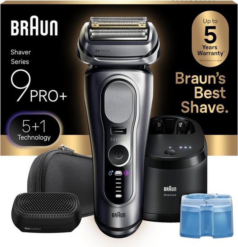 Braun Series 9 PRO+ Electric Shaver - Wet & Dry Razor with Pro SensoAdapt & SmartCare Center | Silver 9697CC