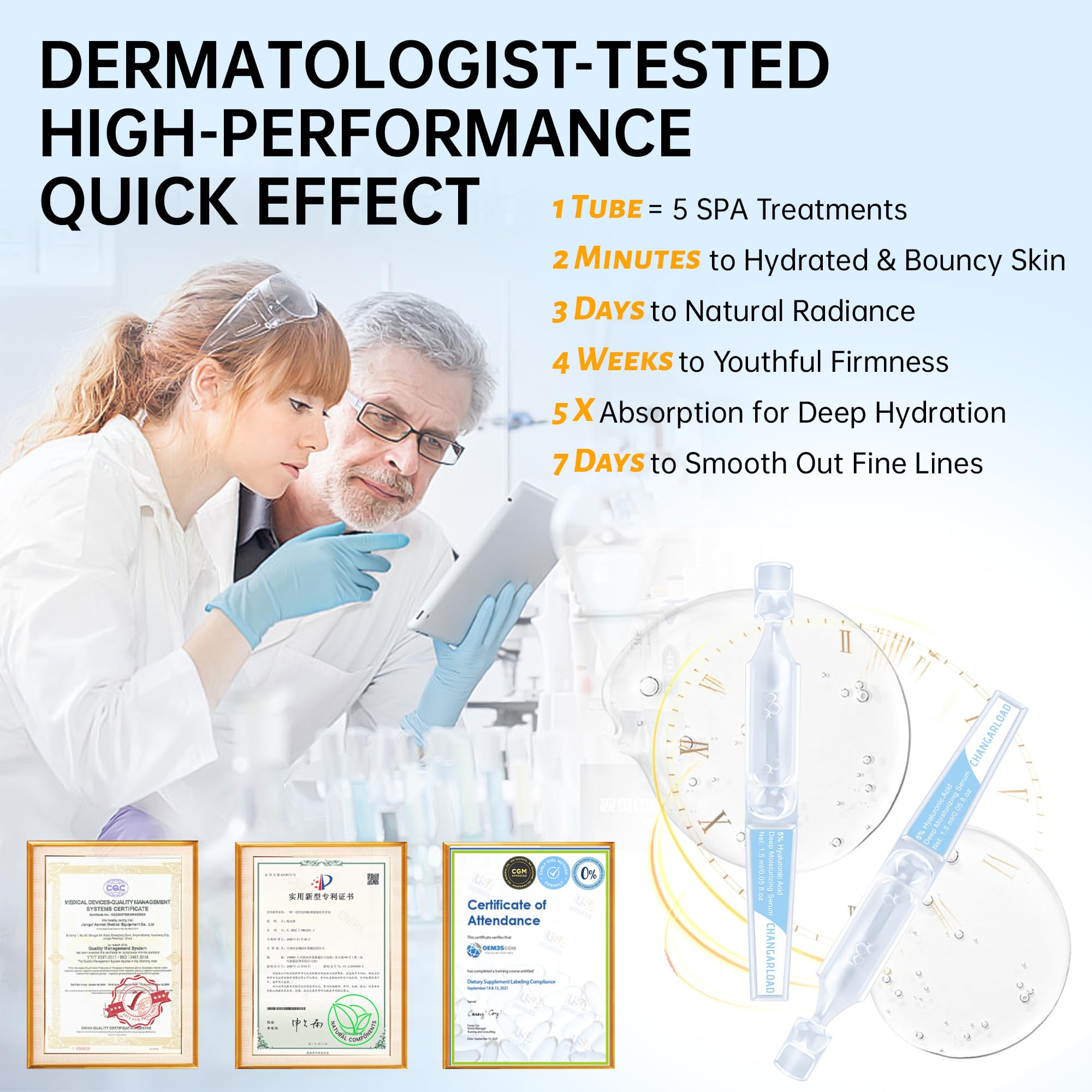 5% Hyaluronic Acid Tubes Ultra-Hydrating Vials with Niacinamide,Collagen Stem Cell,Wake Nature Perfection|AntiAging|Deep Hydration|CellActivation-1.5ml*60Pcs Ultra Hyaluronic Acid Serum for Face