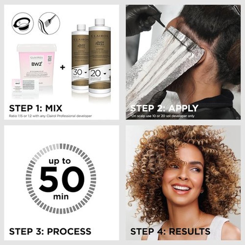Clairol Professional BW2+ Powder Lightener - Extra Strength for Up to 9 Levels of Lift