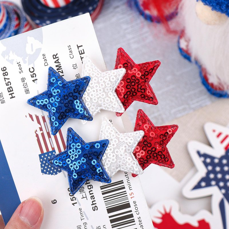 YanJie 4th of July Hair Bow Clips Blue Glitter Bow Red Star Hair Clips Hair Accessories White Sparkly Little Baby Alligator Clips Barrette Gift