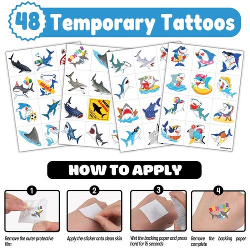 72 PCS Shark Party Favors – 48 Pre-Cut Temporary Tattoos & 24 Shark Punch Balloons Themed Birthday Party Decorations Supplies Favors Gifts Goodie Bag Fillers Classroom Rewards for Boys Girls