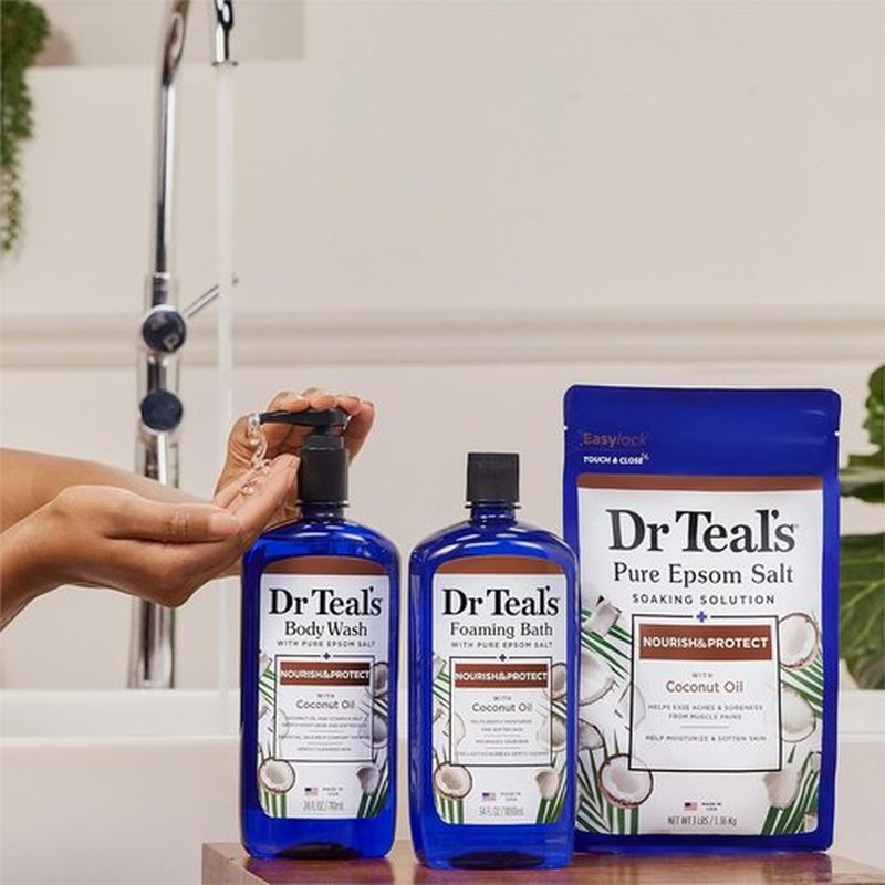 Dr Teal's Body Wash - Pure Epsom Salt & Coconut Oil for Relaxation | 24 Fl Oz (Pack of 4)