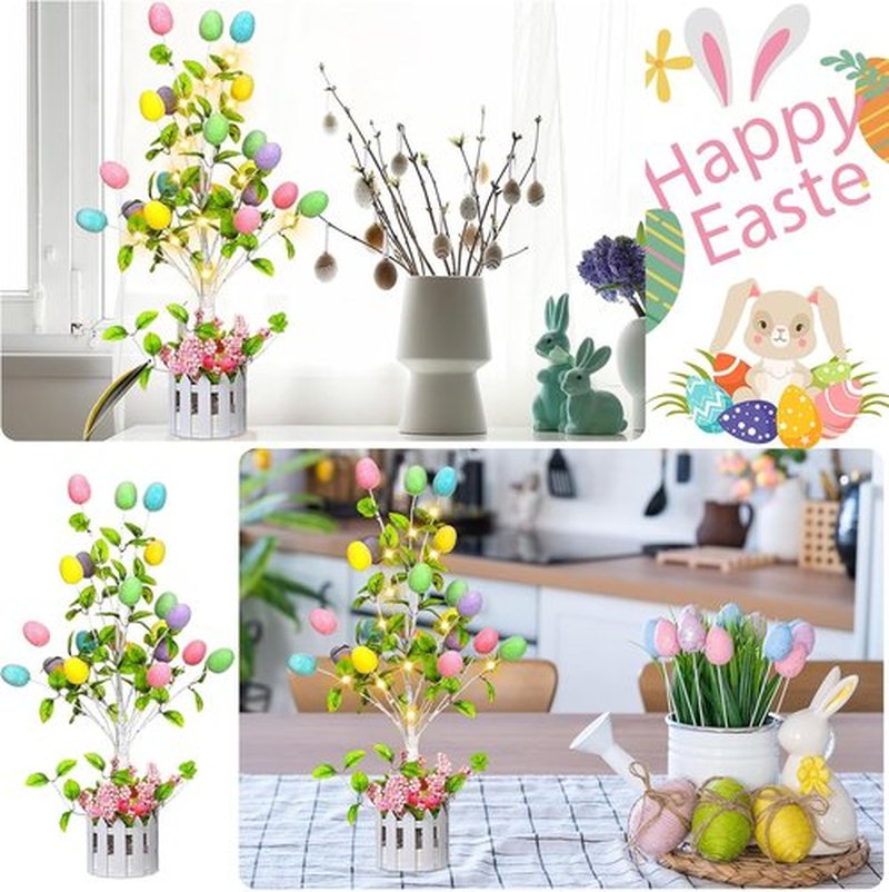 Glooglitter 24-Inch Tall Lighted Easter Egg Tree - LED Indoor Decoration for Spring Parties & Weddings