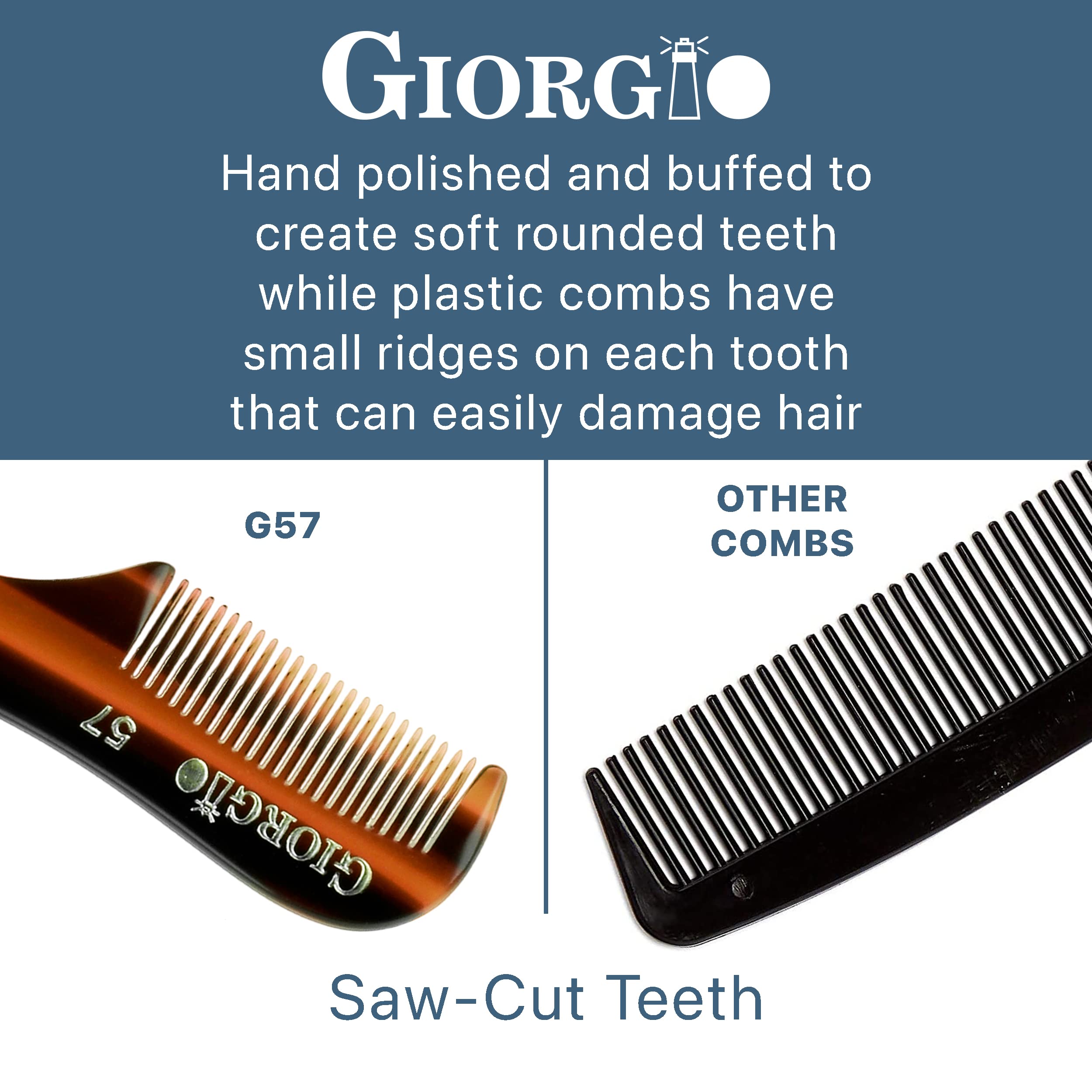Giorgio Beard Combs Set - Handmade Combs Kit for Everyday Beard and Mustache Grooming - Includes Fine and Wide Tooth Pocket Dresser Comb + Straightening Mustache Comb, Handmade
