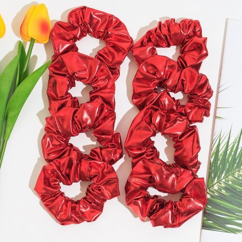 12 Pcs PU Leather Cheer Hair Scrunchies Red Scrunchy School Performance Ponytail Holder Hair Accessories for Cheerleading Teen Girls College Sports (Red)