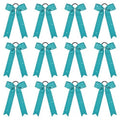 DEEKA 12 PCS Glitter Collegiate Style Cheer Bows Long Tail Full Rhinestones Skinny Shiny Cheer Bow Ponytail Holder Handmade Bows for Girls Teens Cheerleader Sports -Teal