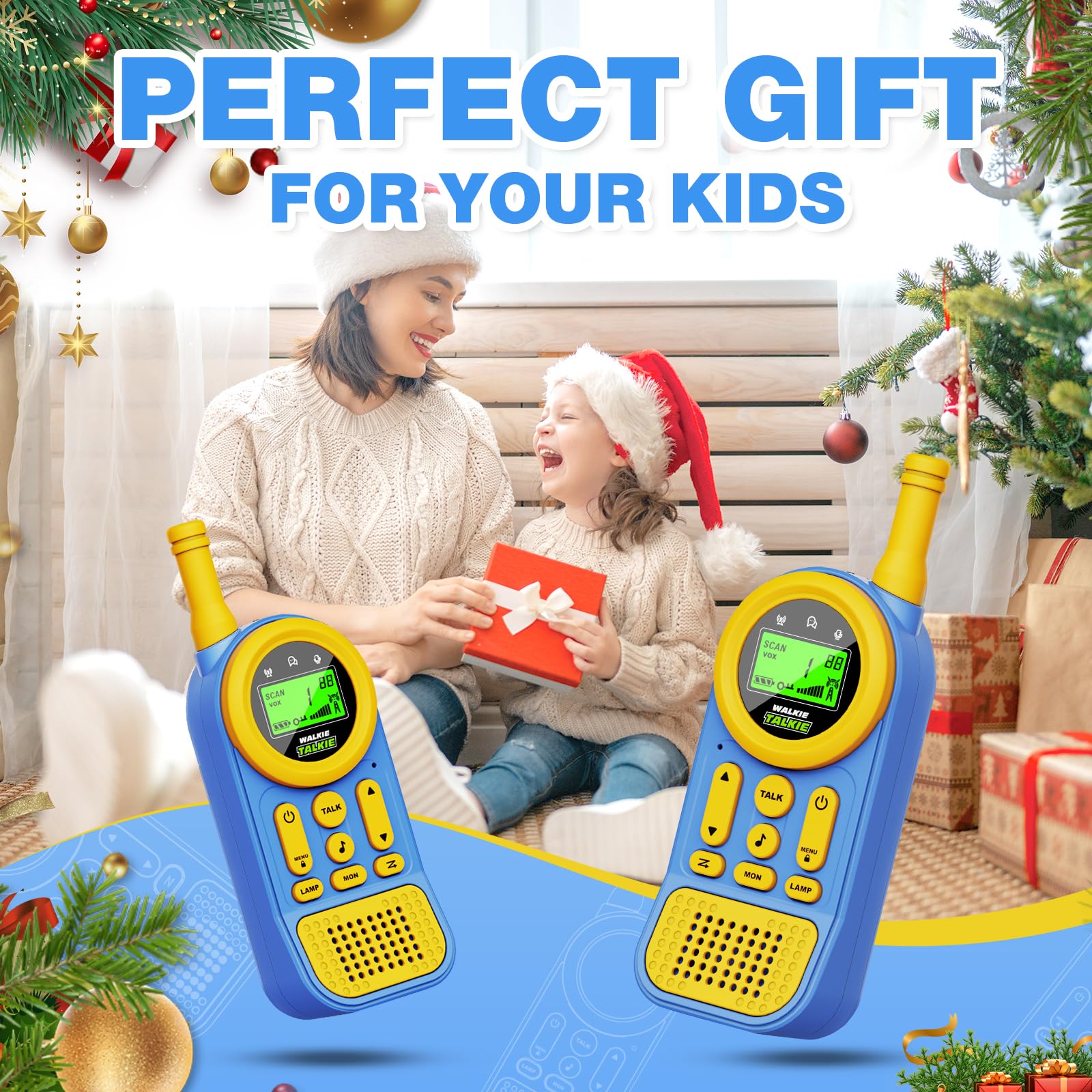 Ptnerbeh Walkie Talkies for Kids Toys: Toys for 3-12 Year Old Boys Girls - 22 Channels 2 Way Radio Toy with Backlit LCD Flashlight - 3 Miles Range for Outside/Camping/Hiking (2-Pack) Blue