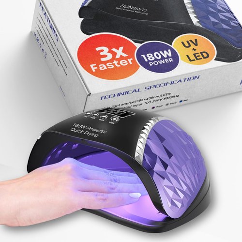 180W UV LED Nail Lamp, Gel Polish UV Light, 45 LED Nail Lights with Auto Sensor, LCD and 4 Timer Settings, Professional Nail Dryer, Blue Light Nail Lamp.