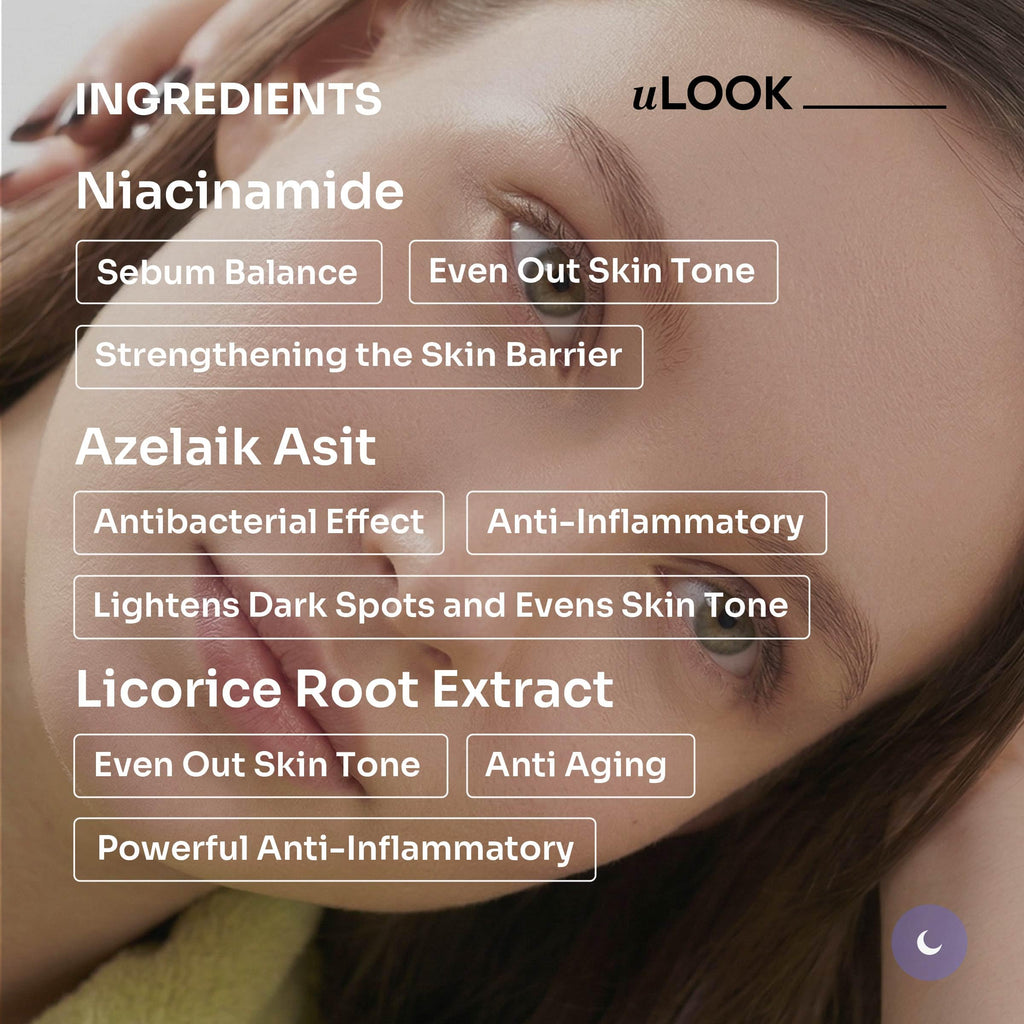 uLOOK Even Tone Serum 30 mL / 1.01 fl oz – Niacinamide, Azelaic Acid & Licorice Root Extract – Uneven Tone Support – Flora Friendly