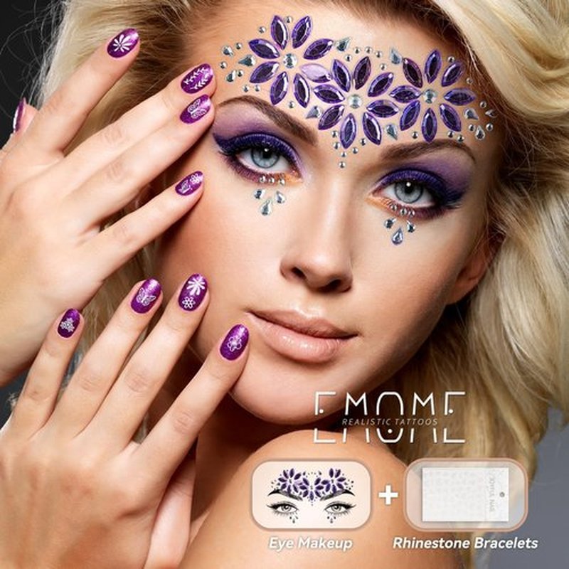 EMOME 12 Sets Face Gems Glitter, Face Eye Body Jewels Rhinestones for Women Makeup, Face Gem Nail Stickers for Fairy Butterfly Glitter Rave Outfit Accessories