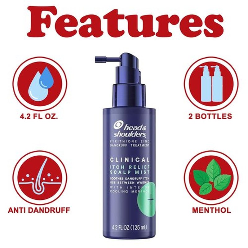Head & Shoulders Itch Relief Scalp Mist Spray - Leave-In Dandruff Treatment for Dry, Itchy Scalp | 4.2 oz, Pack of 2