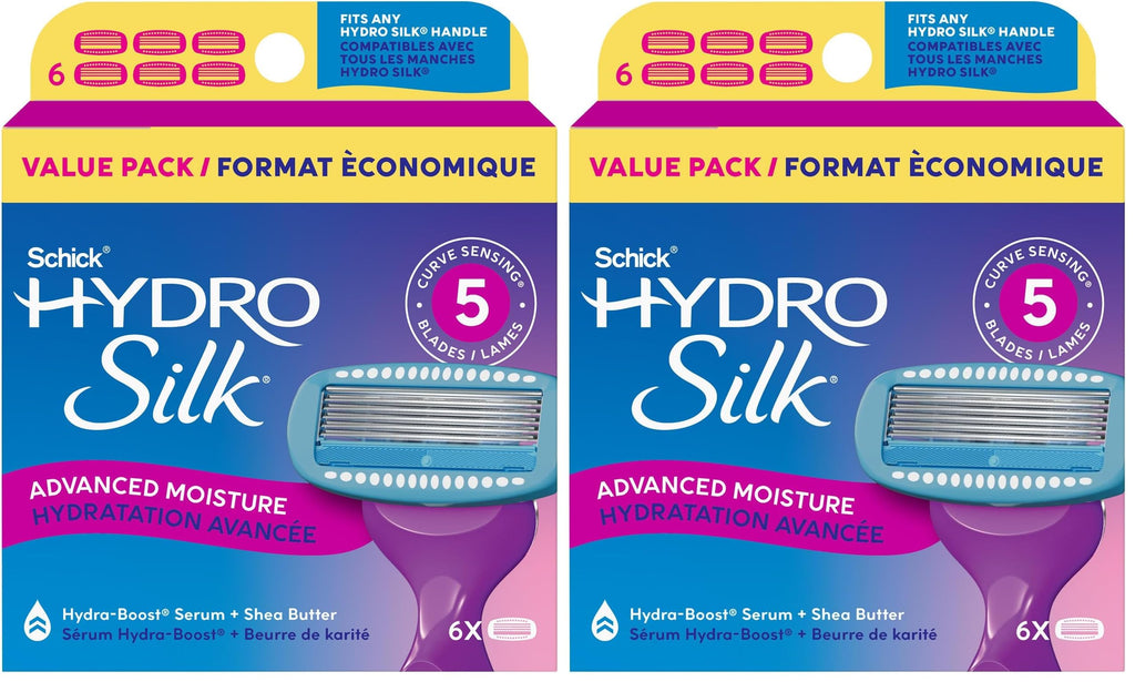 Schick Hydro Silk Moisture Razor Blade Refills,| 5-Blade Moisturizing Razors for Women | Womens Moisturizing Razor Refills,6 Count (Pack of 2)