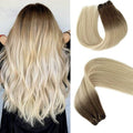 Sew in Hair Extensions Real Human Hair Ash Brown Highlighted Platinum Blonde Weft Hair Bundles Ombre 100G 22 Inch Hand Tied Human Hair Extensions
