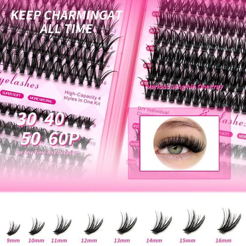 Selawasty Lash Clusters 640pcs Natural Lash Extension Individual Cluster Eyelash Russian Lash Clusters Individual Lashes Eyelash Clusters Natural Look Eyelashes for DIY at Home(9-16MM,30D,40D,50D,60D)