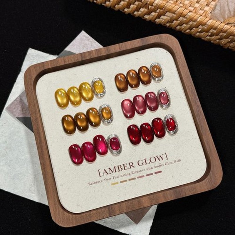 GAOY Glitter Cat Eye Gel Nail Polish Set with Magnet, 6 Colors Gold Red Brown Glitter Gel Holography, Long Lasting for Nail Art at Home & Salon Manicure