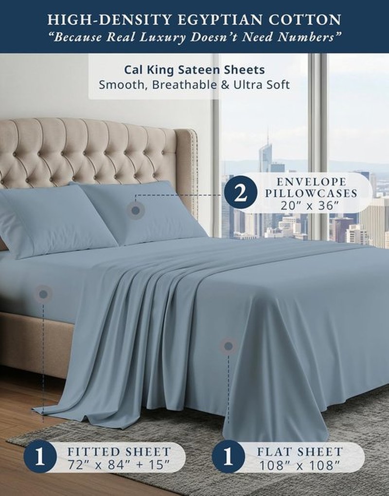 LANE LINEN Ultra Soft California King Sheets Set - 100% Egyptian Cotton, Hotel-Like Luxury in French Blue