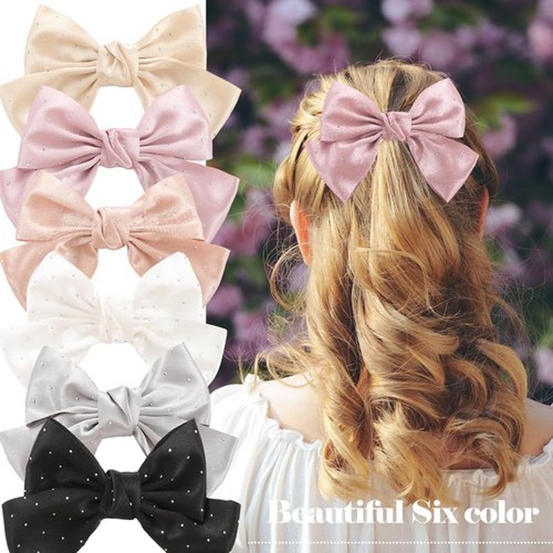 6PCS Large Bow Hair Clips Fashion Hair Bows with Rhinestone Handmade Hair Ribbons Clips French Barrette Bowknot Solid colors Hair Accessories for Women Girls