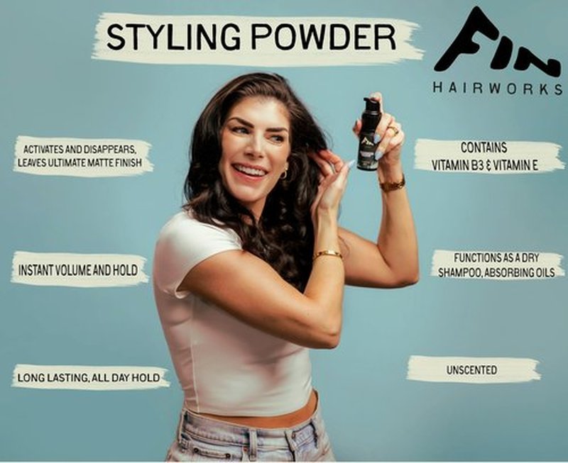 Fin Hairworks Plant Based Hair Texture Powder Spray, Volumizing Styling Powder, Natural Matte Finish, Medium to strong hold, Teens fluffy hair, Cheerleading, Wedding Updo, 20g non-aeresol puff pump