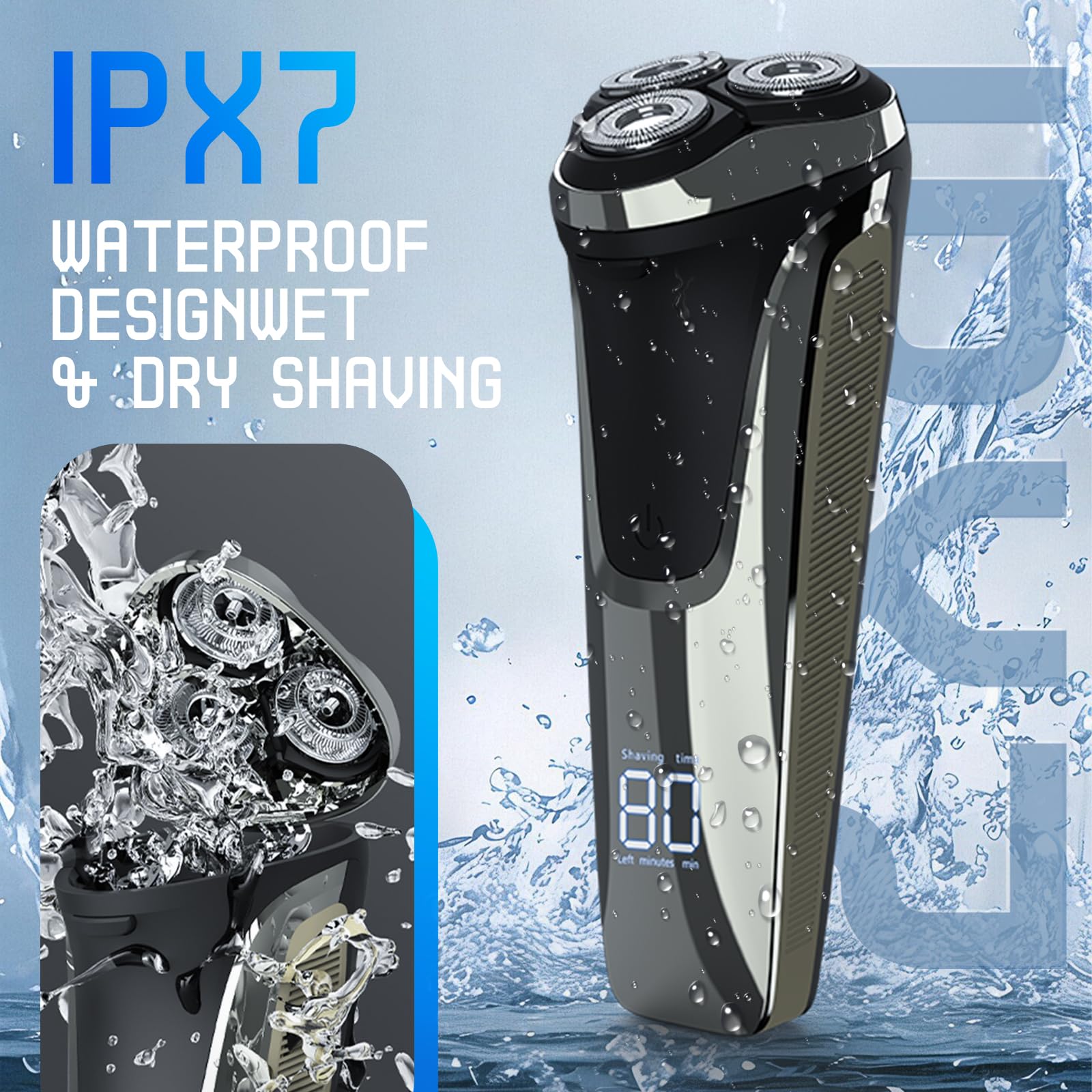 Snapbuy Electric Razor for Men, Waterproof Cordless Shaver with 90-Min Runtime,4D Floating Precision Blades System, Fast Charging, Travel-Friendly for Wet & Dry Use (Blue)