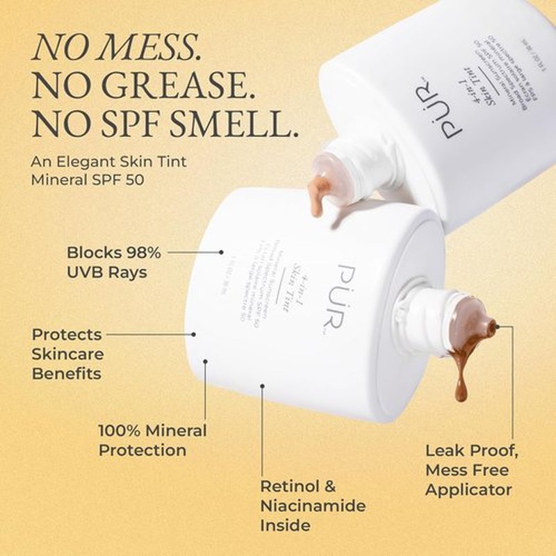 PÜR MINERALS Tinted Sunscreen for Face - 4-in-1 SPF 50 Mineral Protection | Lightweight Moisturizer & Primer