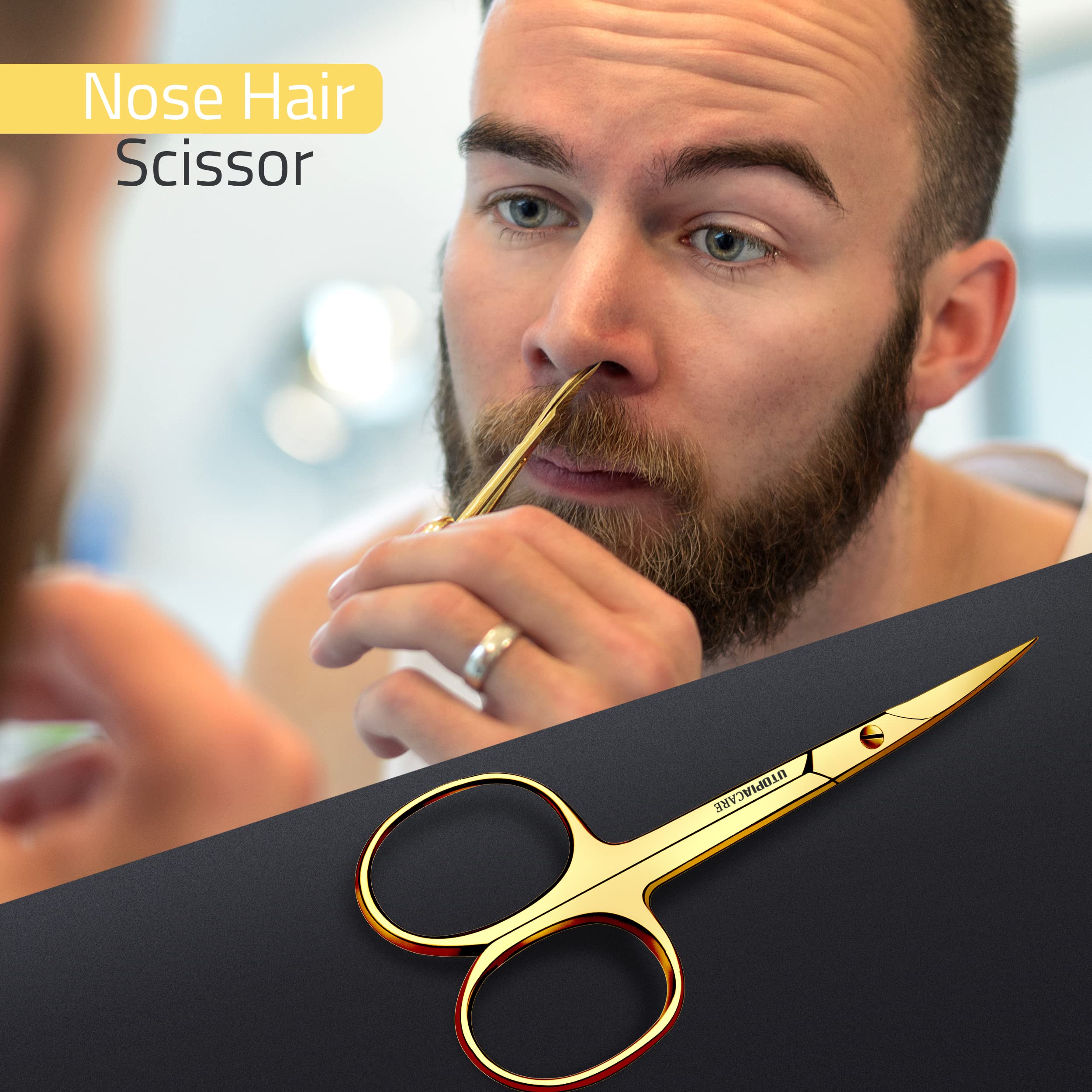 Utopia Care Eyebrow Scissors, Professional Stainless Steel Small Shears for Men and Women, Nose Hair Scissors for Grooming Mustache, Beard, Eyelashes, Ear Hair Trimming, Green