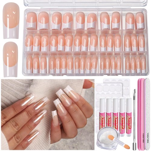 Teenitor French Tip Nails - Long Square Press On Nails, 15 Sizes