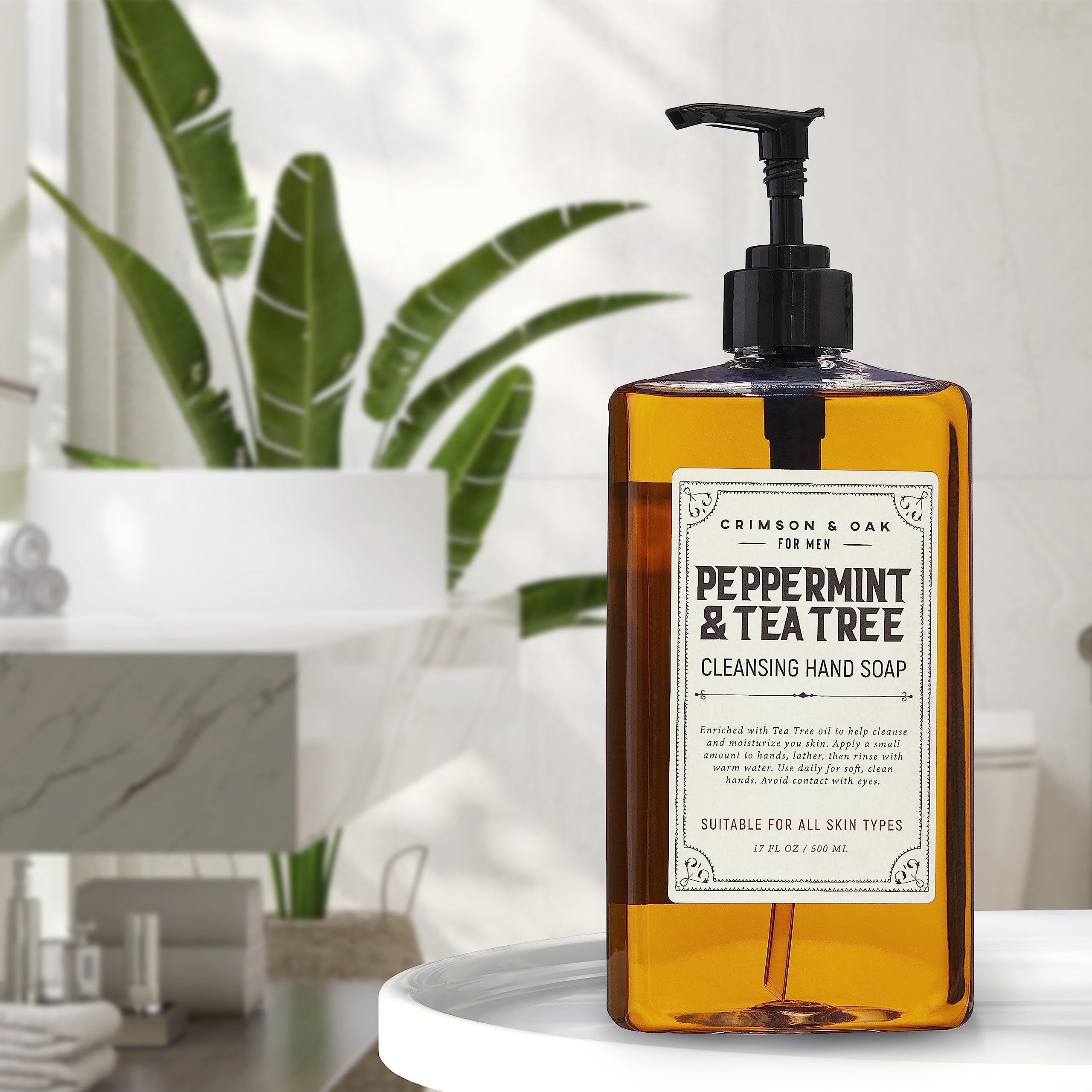 Body Prescriptions Crimson & Oak Men's Deep Cleansing Hand Soap with Pump Dispenser, 17 Fl Oz (Pack of 2), Peppermint and Tea Tree