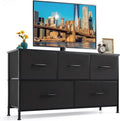Skiennix 5-Drawer Dresser - Anti-Tip Fabric Chest with Wooden Top & Metal Frame | Black