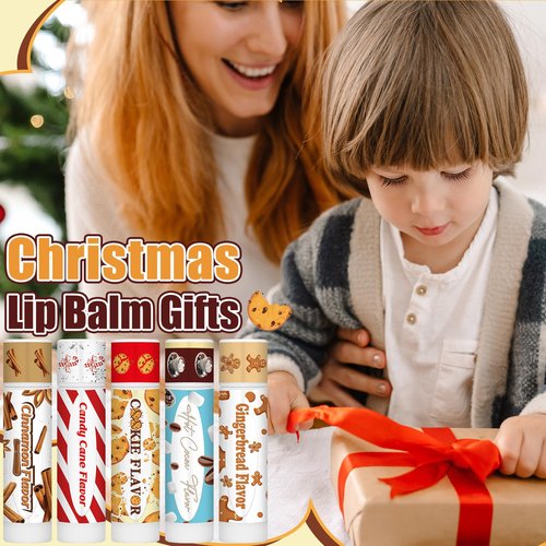 Siifert 50pcs Christmas Peppermint Candy Flavor Lip Balms Gift Bulk Candy Gingerbread Hot Cocoa Cookie Cinnamon Flavor Lip Balm Christmas Party Gift Stocking Stuffer for Coworker Staff Employee (Cute)