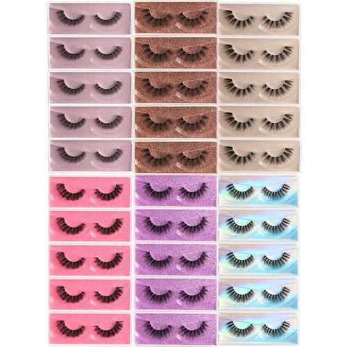 APCYUST Wispy Lashes Bulk 30 Pairs Natural Volume Eyelashes Mixed Styles Wholesale Cat Eye & Doll Eye Strip Lash Sets Short Thick Fluffy False Mink Eyelash Strips Full Fake Pestañas Postizas