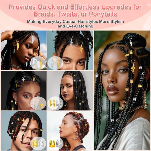324 Pcs Gold and Silver Hair Jewelry for Braids, Dreadlock Accessories for Women Men, Metal Hair Cuffs Rings Clips Charms Beads for Braids Locs, Perfect for Parties, Festivals, Weddings, Daily Styling