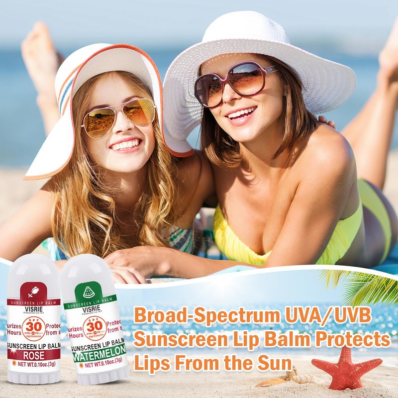 VISRIE SPF 30 Mini Sunscreen Lip Balm, SPF Lip Balm Bulk 40 Count, Travel Sunscreen with Vitamin E and Coconut Oil- 10 Flavors