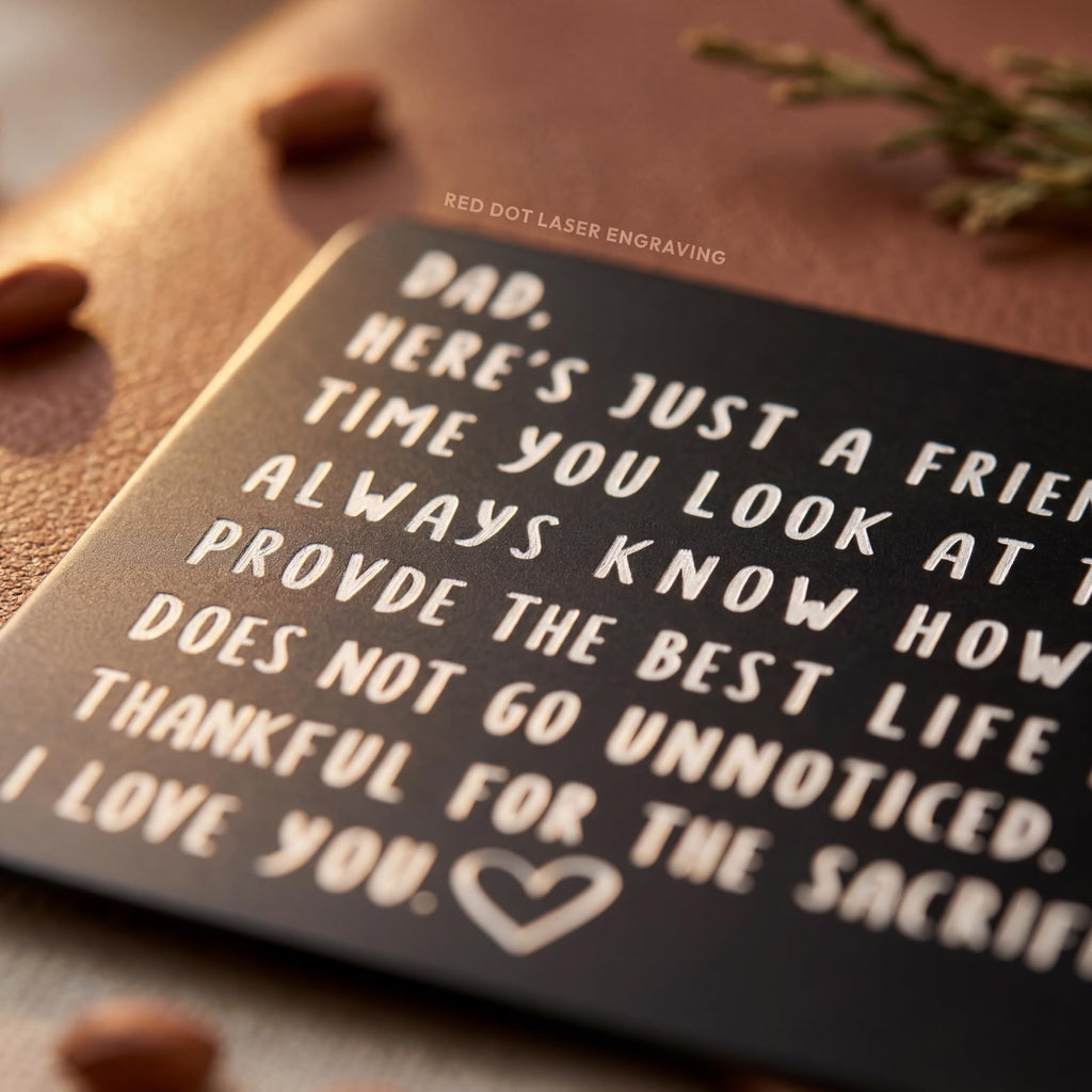 Red Dot Laser Engraving Wallet Card for Dad – Father's Day from Son or Daughter for the Best Dad Ever - Voted Most Meaningful and Unique Gift for Fathers - Gift Ready, Engraved