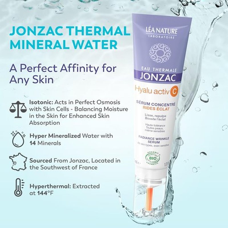 Eau Thermale Jonzac Organic Hyalu Activ C Serum - Anti-Wrinkle Vitamin C with Hyaluronic Acid | 1.01 Fl Oz