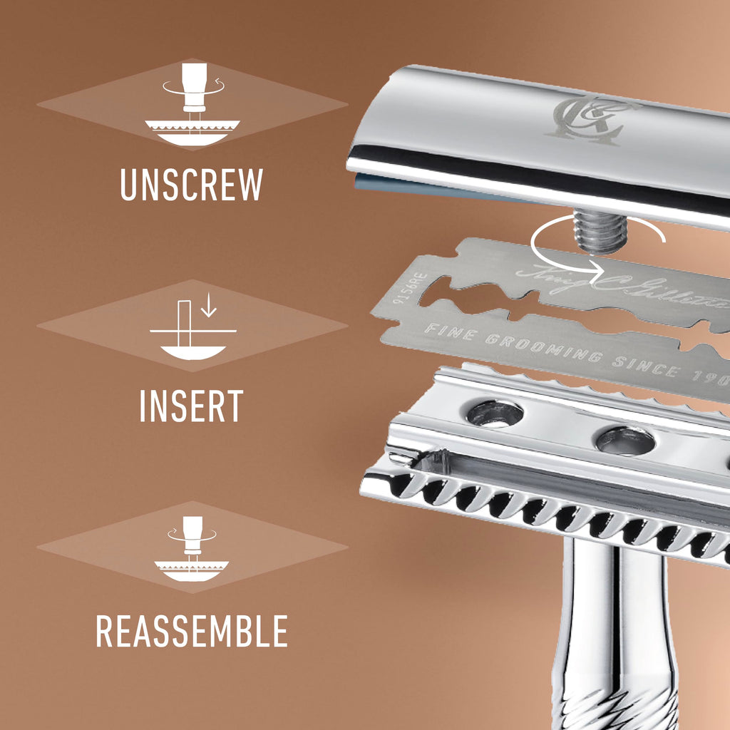 King C. Gillette Double Edge Safety Razor for Men, 5 Platinum Coated Double Edge Razor Blades, Gifts for Men