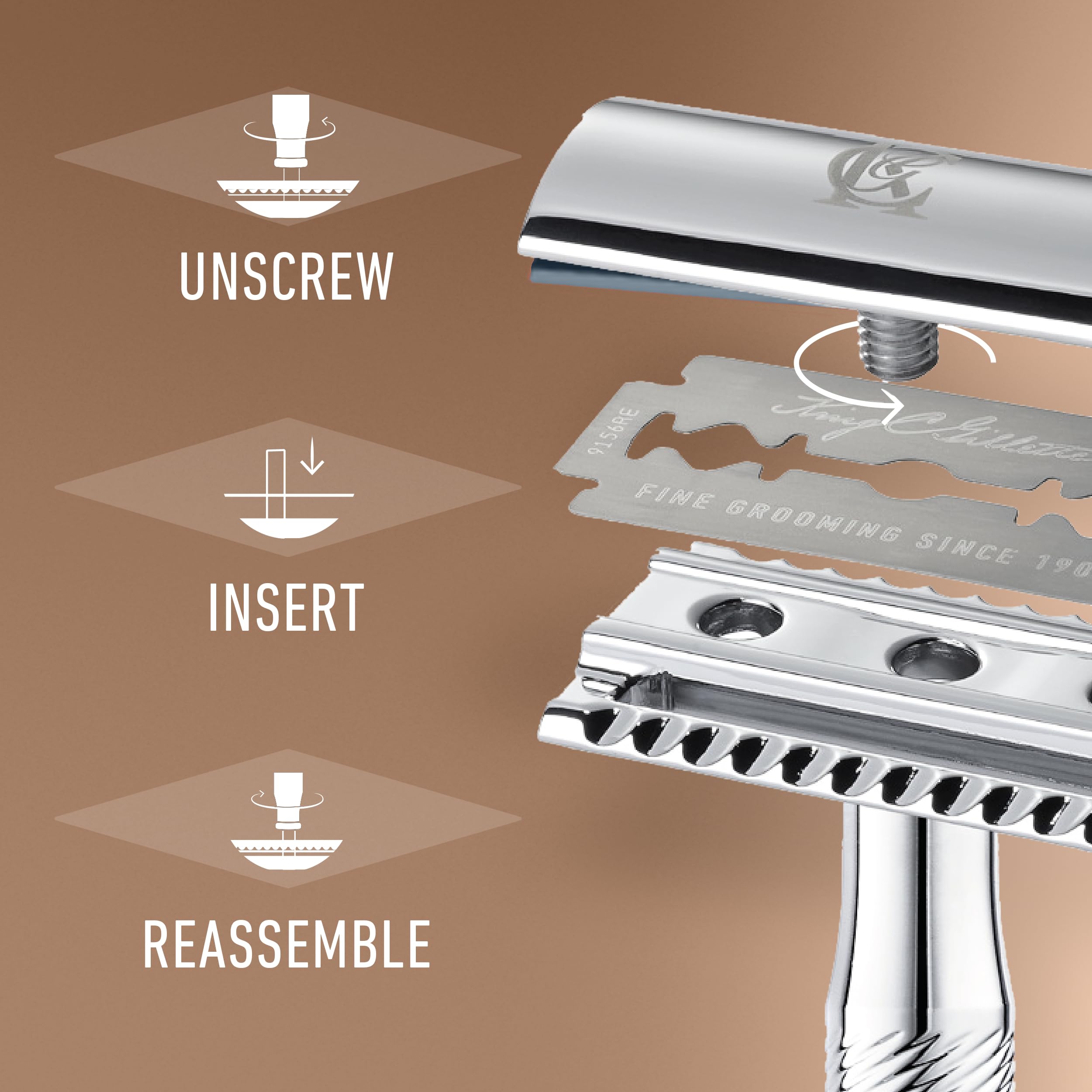 King C. Gillette Double Edge Safety Razor for Men, 5 Platinum Coated Double Edge Razor Blades, Gifts for Men
