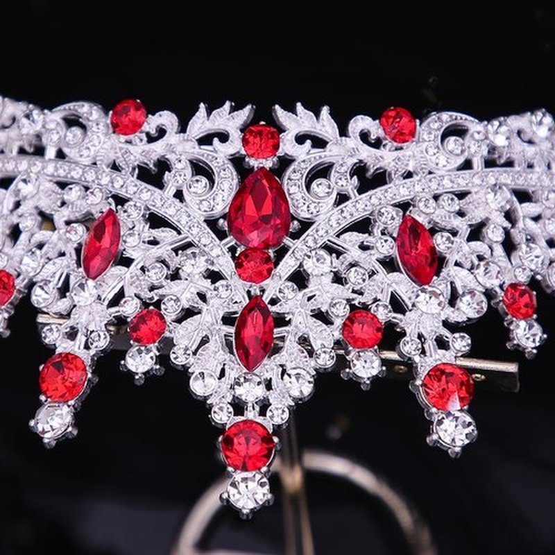 FIRCRE Tiaras and Crowns for Women Crystal Princess Tiaras Rhinestone Queen Crowns For Wedding Bridal Birthday Prom Pageant Party (Tiara 100) (Silver Red)