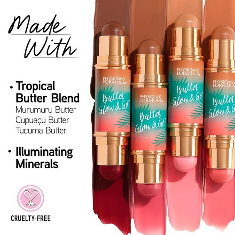 Physicians Formula Butter Glow & Go Multiuse Stick - Ultra-Creamy Murumuru Butter Formula, Radiant Finish - Beach Bum Plum