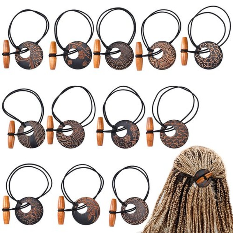 Hotop 12 Pcs Dreadlock Hair Tie Elastic Hair Tie Extra Long Rubber Band for Thick and Dreadlock 8cm in Diameter Dreads Ponytail Holders Loc Accessories Wood Carving Bands for Men Women