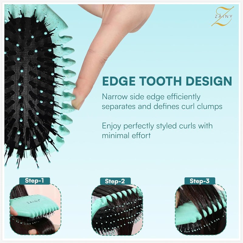 ZAINY Curl Defining Brush Set - 2PC Wide Tooth Comb & Detangler for Curly Hair | Ideal for All Ages