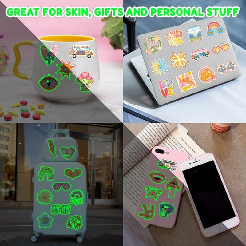 96 PCS Two Groovy Retro 60s 70s Pre-Cut Luminous Glow in the dark Temporary Tattoos for Kids | Super Cute Themed Birthday Party Favors, Supplies, Decorations, Fake Tattoo Stickers Gifts for Boys Girls