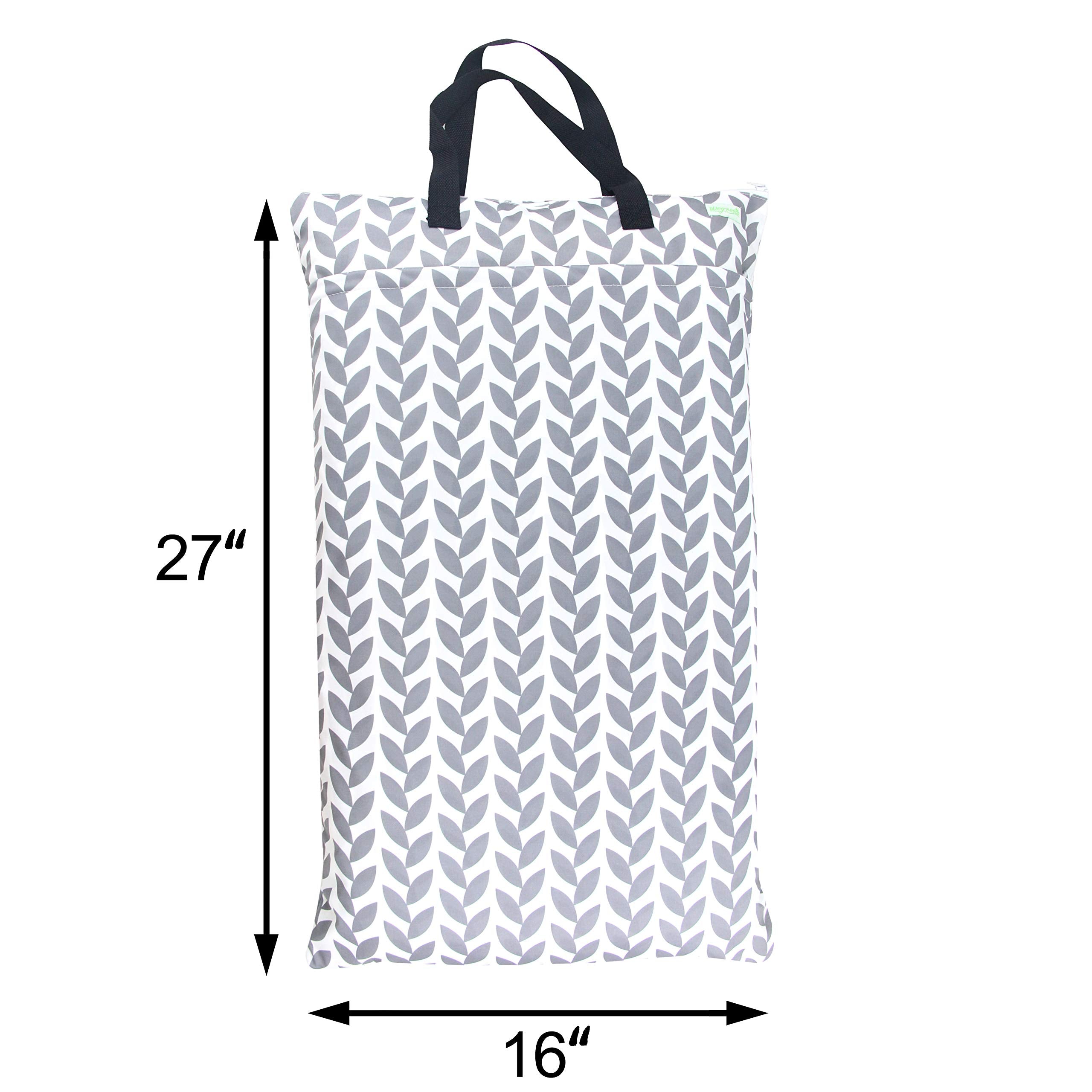 wegreeco Reusable Hanging Wet Dry Cloth Diaper Bag (Grey Leaf, Grey)