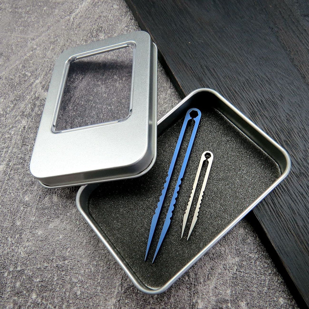 Canku 2pcs Mini Tweezers Titanium Portable Titanium Alloy EDC Tweezers Survival Camping Outdoor Travel Mini Tool(Blue) …