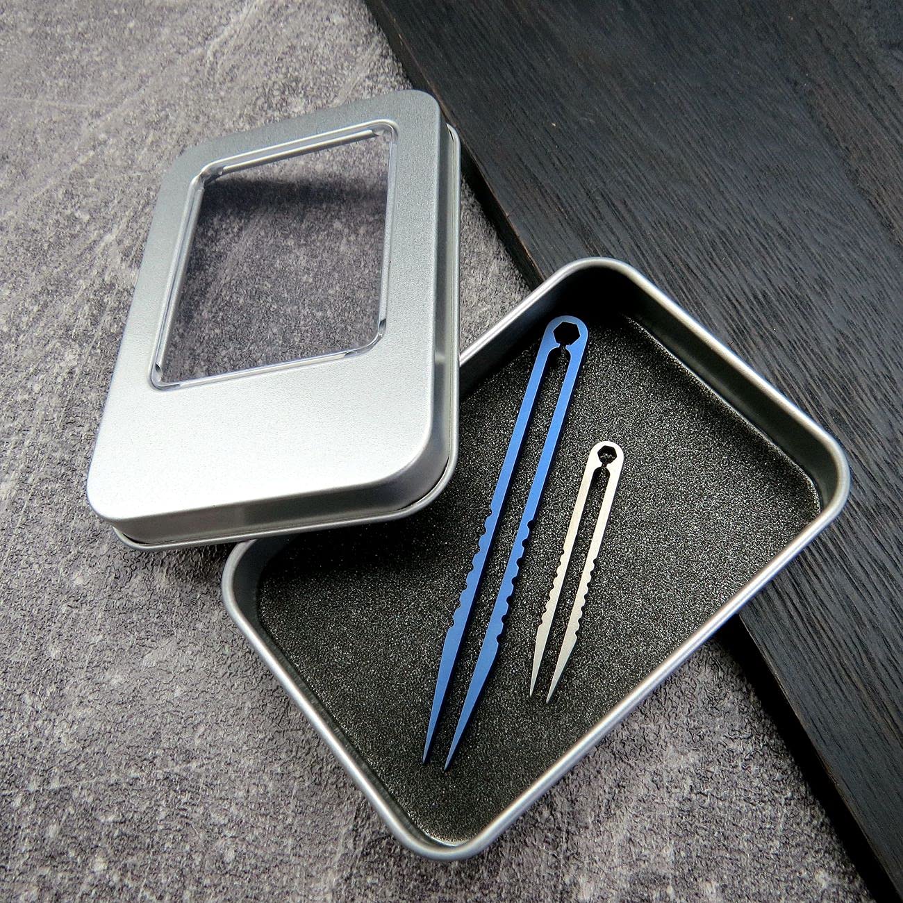Canku 2pcs Mini Tweezers Titanium Portable Titanium Alloy EDC Tweezers Survival Camping Outdoor Travel Mini Tool(Blue) …