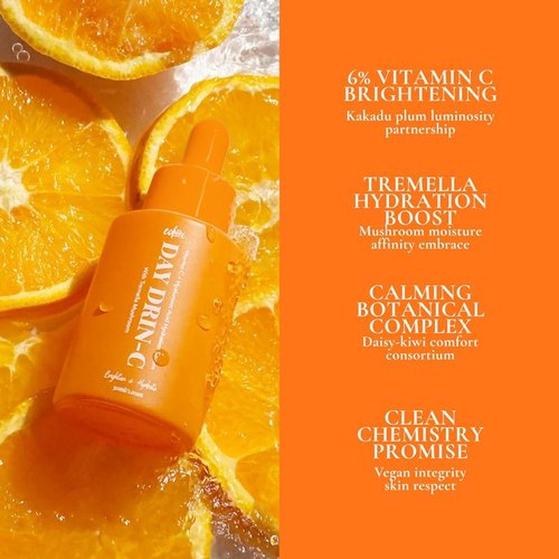 DAY DRIN-C Face Hydration Serum - 2 in 1 with Vitamin C & Hyaluronic Acid for Moisturizing & Smoothing | 1.01 oz