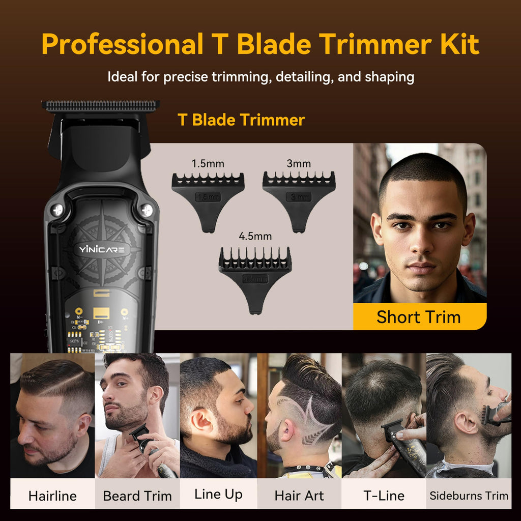 Hair Clippers for Men Barber Kit - Yinicare Professional Cordless Electric Hair Cutting Set with Pomade Hair Clipper, Zero Gap T-Blade Trimmer, Guards for Mens Haircut (Hair Clippers Set 1)