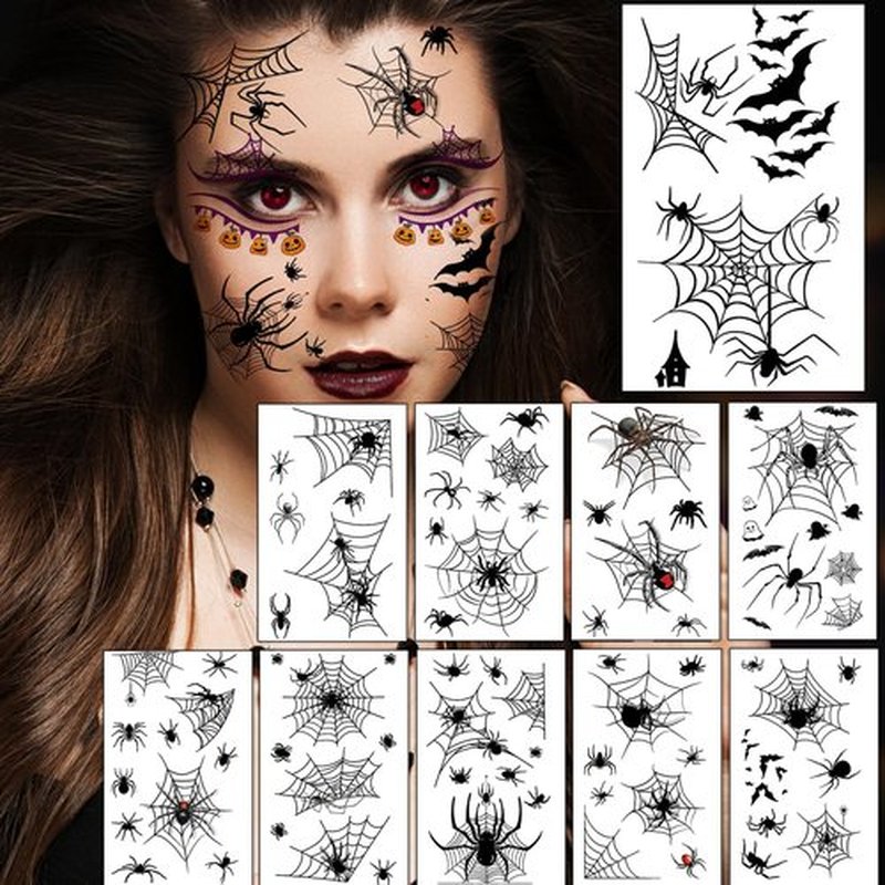 Hotoyannia 22 Sheets 110 PCS Halloween Face Temporary Tattoos Stickers, Halloween Face Fake Tattoos Spider Web Bat Eyeliner Eye Shadow Tattoos Halloween Makeup Kit For Women Girls Masquerade Party