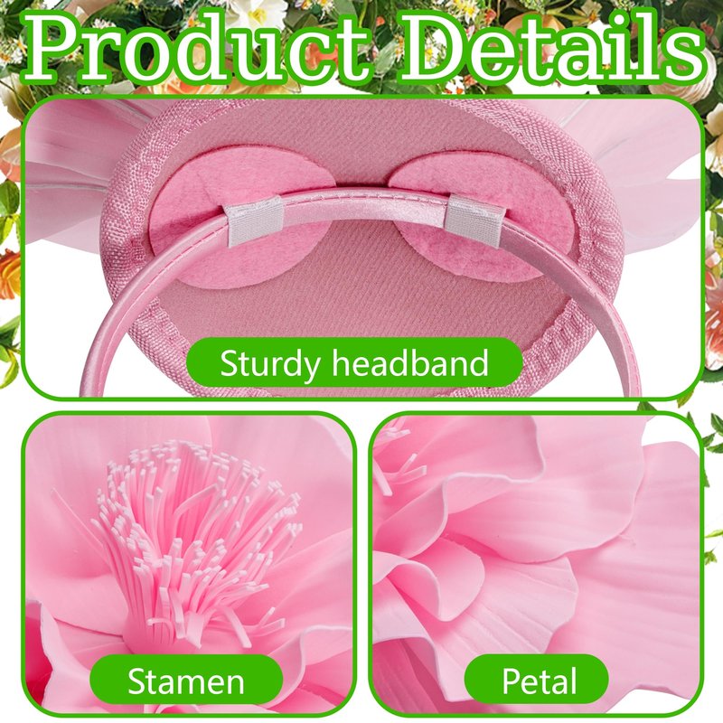 Wehhbtye Large Flower Fascinator Hat for Women, Pink Tea Party Flower Headwears, Lady Fascinators Headband for Wedding Cocktail Party Church Day Events Costume Accessories