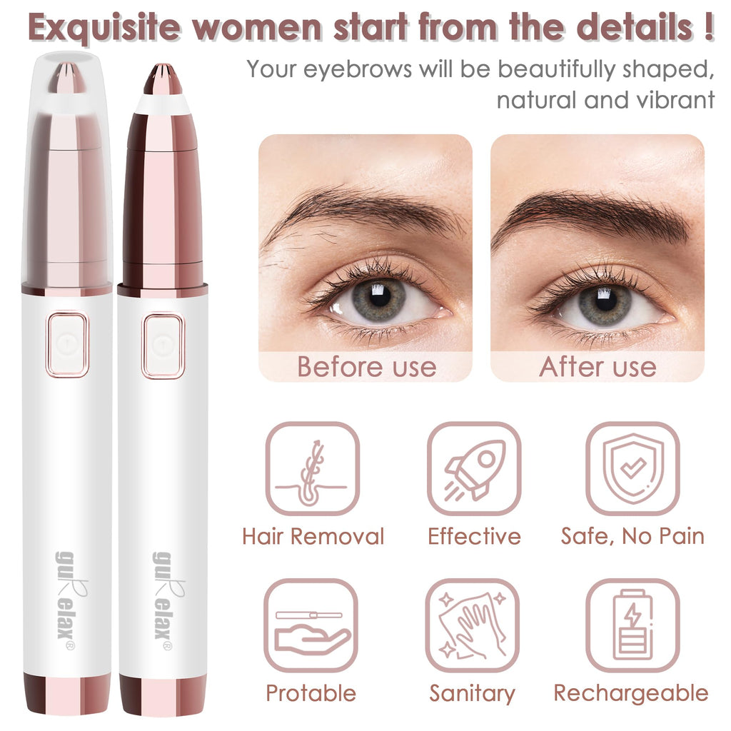 gurelax Eyebrow Trimmer for Women,Electric Eyebrow Hair Remover, Painless Brow Razor Shaper with LED Light, USB Rechargeable, Eye Brow and Face Epilator for Ladies(White)