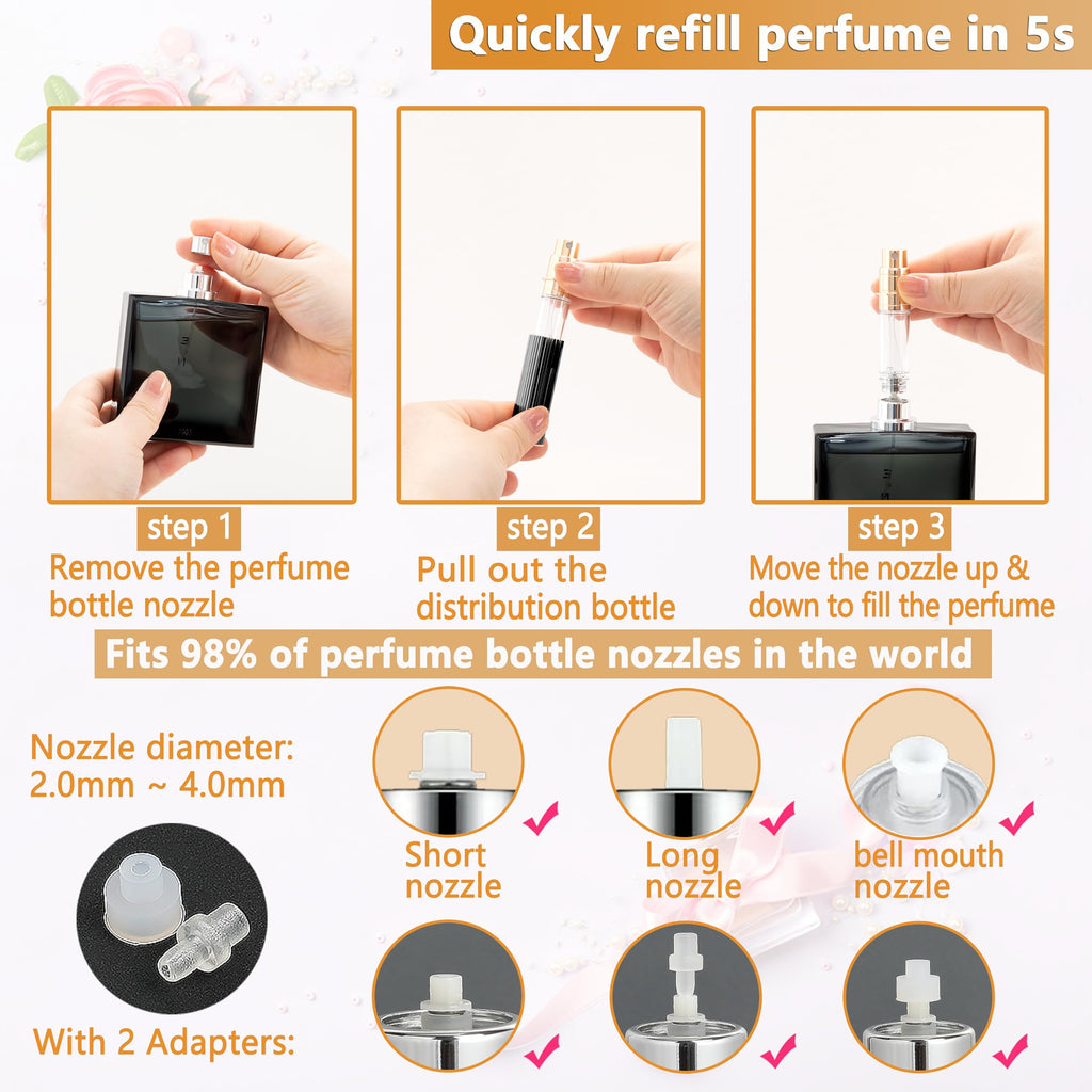 ANTOKX Travel Bottle Refillable Perfume Atomizer - 5ML Luxury Leakproof Perfume Atomizer Refillable, Perfume Travel Spray Bottle, Mini Perfume Bottle (Black)
